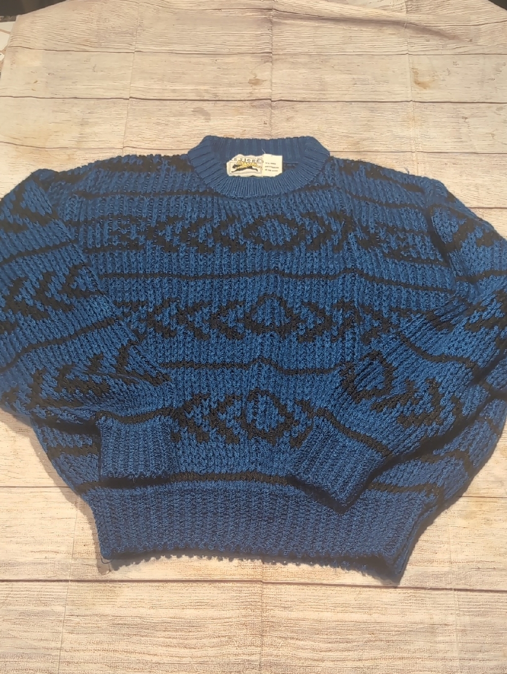 Le Tigre Vintage Men's Blue & Black Chunky Knit Granpa Grunge  Sweater Size L